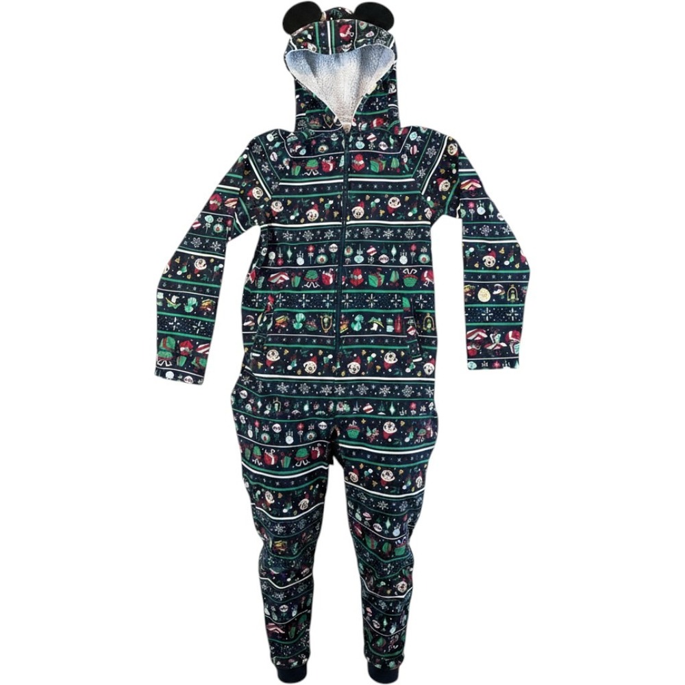 Disney Parks 2020 Christmas Holiday Adult Hooded One-Piece Jumpsuit Pajamas S